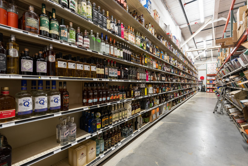 shelves of the warehouse at Bow Street Beverage