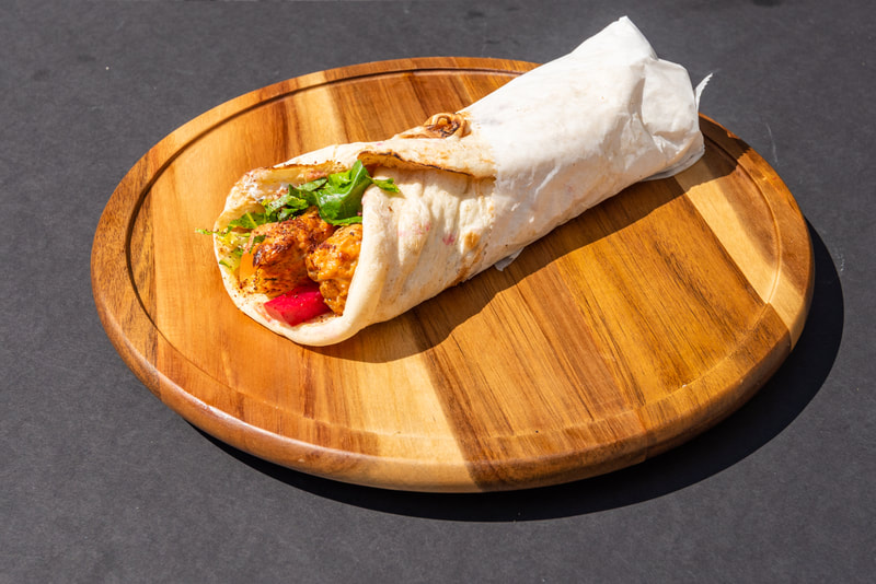 close up of the chicken shawarma wrap