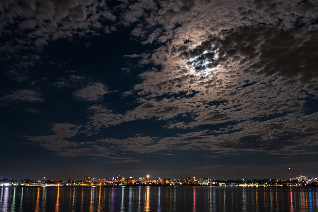 Portland, Maine skyline at midnight