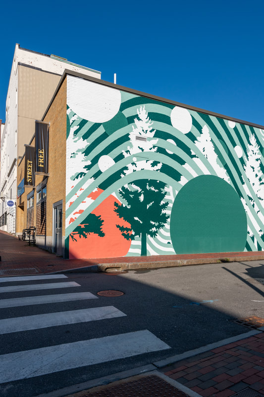 Hugh McCormick Design Co. designed and painted the outdoor mural, located on the Brown Street side of Free Street restaurant & cocktail bar, formerly Binga’s Stadium. This project was fully funded by Portland Downtown, a 501c4 nonprofit Downtown Improvement District.