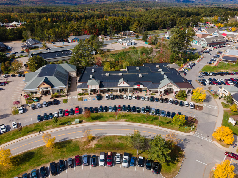 aerial image of Settlers Green in North Conway, New Hampshire